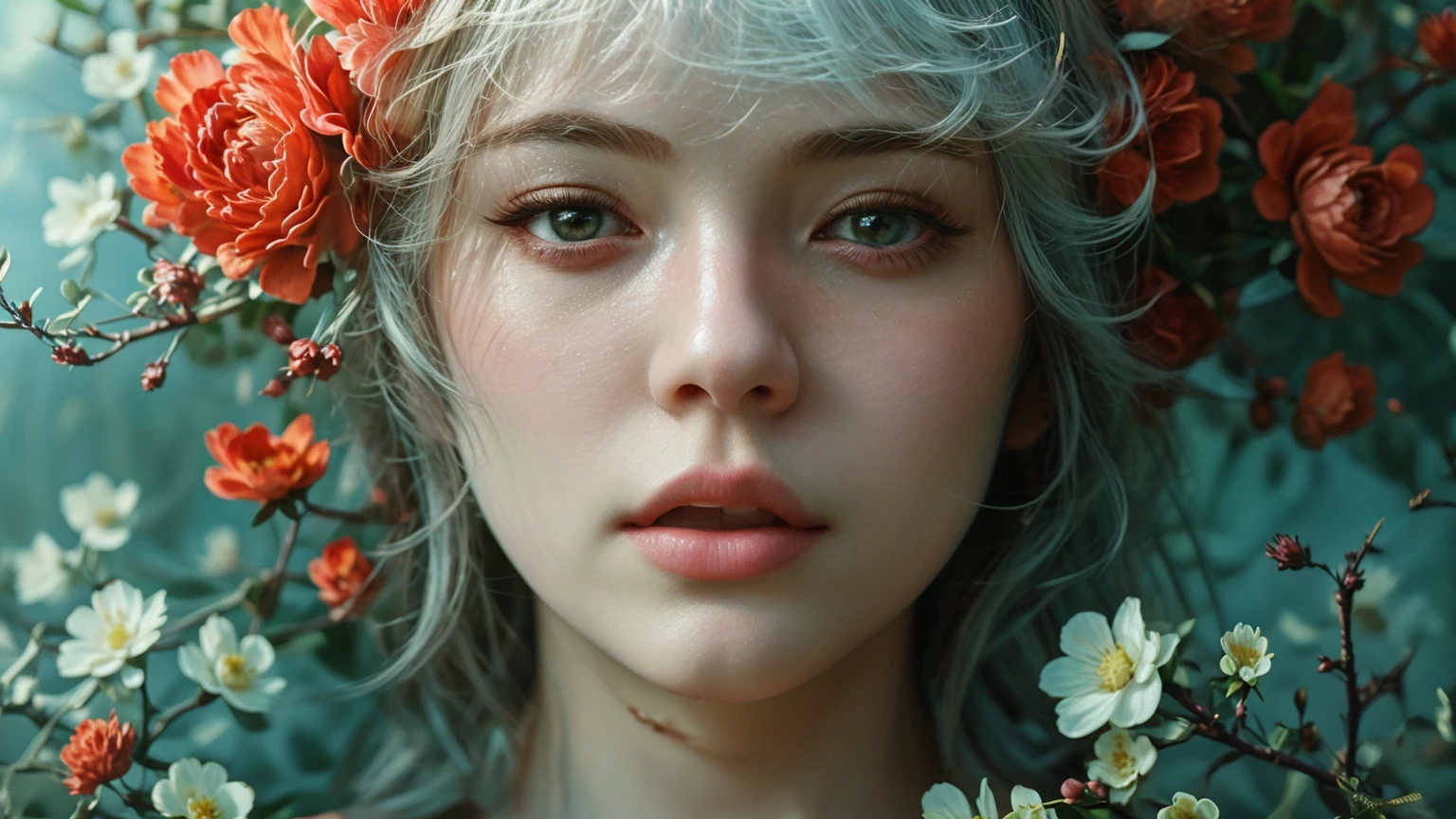 there is a woman with a flower crown on her head, artwork in the style of guweiz, stunning digital illustration, hyperrealism. fantasy 4k, beautiful digital artwork, inspired by Yanjun Cheng, realistic digital art 4k, realistic digital art 4 k, soft portrait shot 8 k, intricate wlop, beautiful digital illustration, 8 k realistic digital art