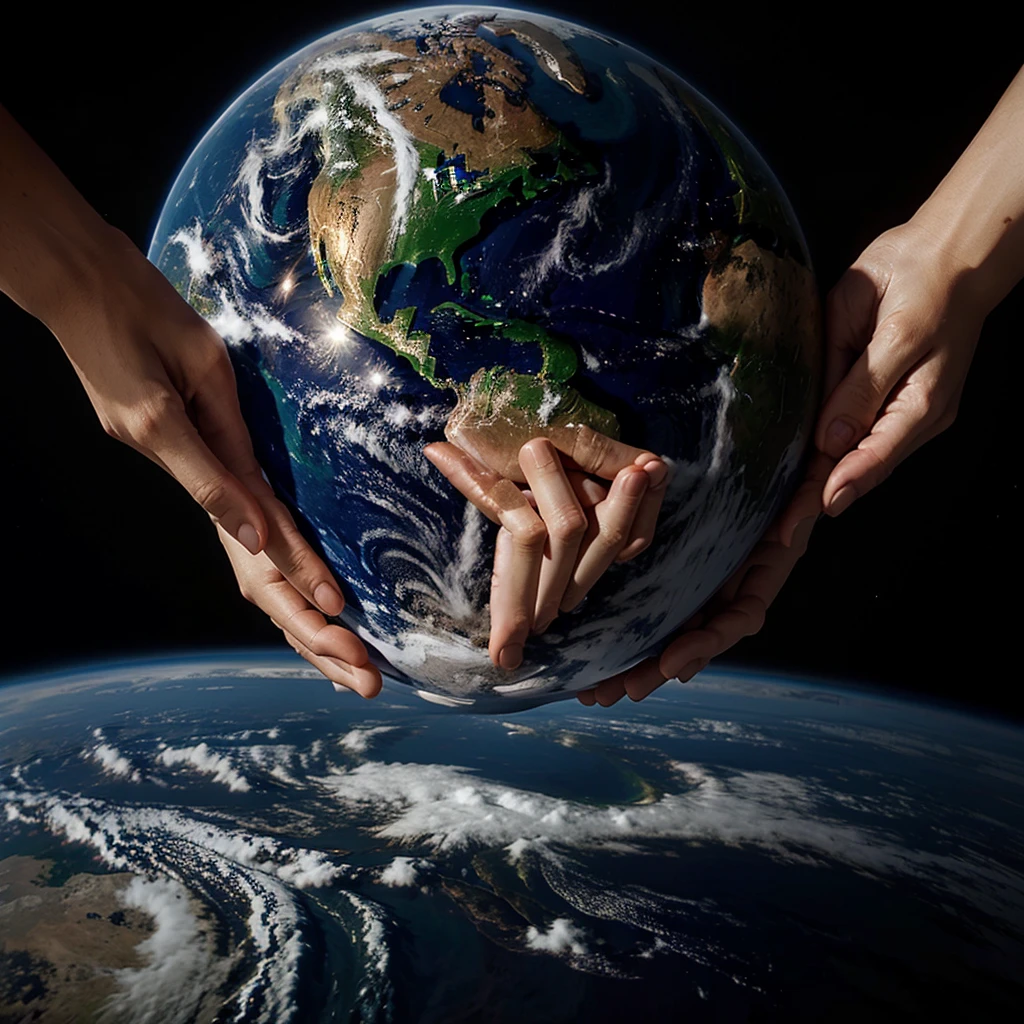 Create an image of hands holding the planet Earth 