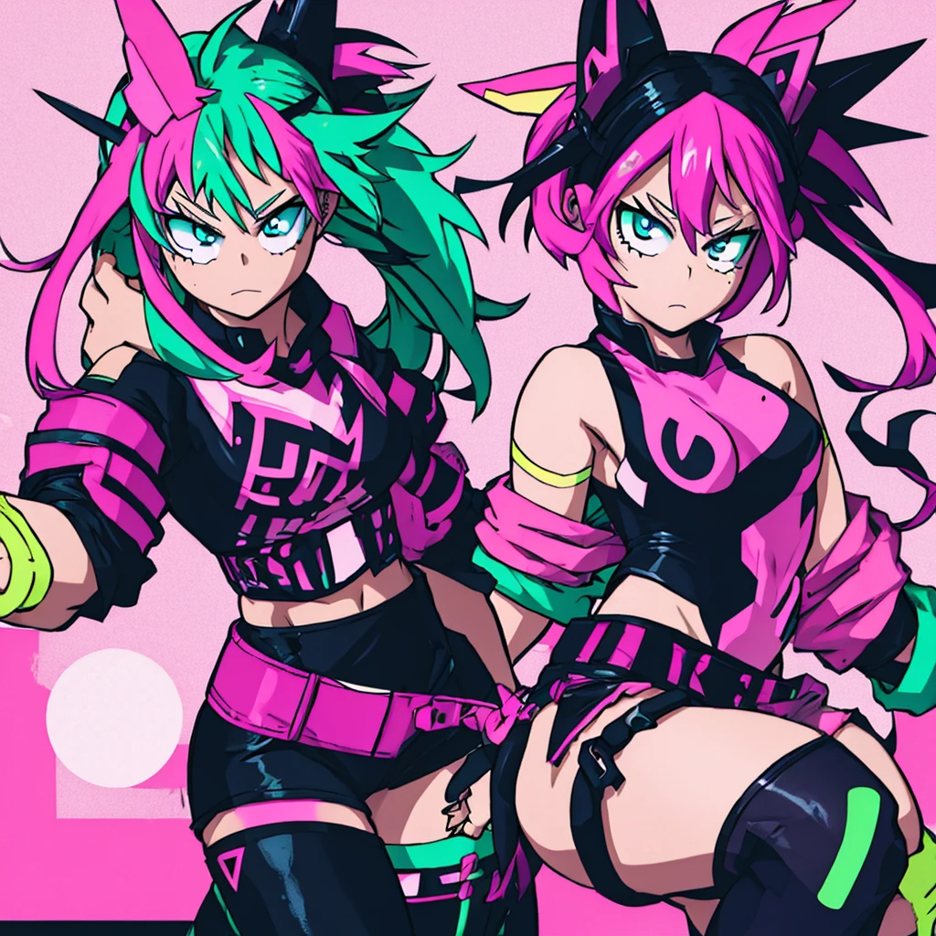 Anime girl in black and neon pink punk costume