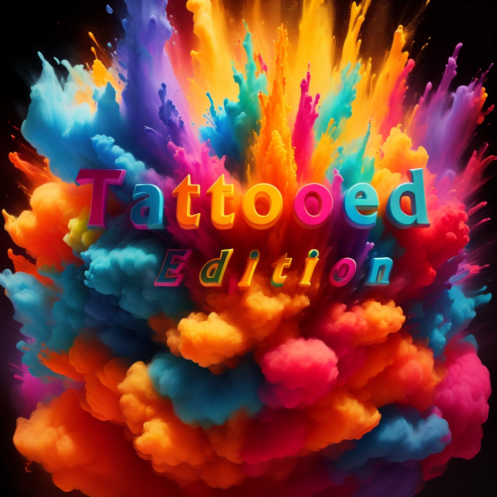Logo com tema de tatuagem colorida, arte em 4k vibrante, com o nome Tattooed Edition
