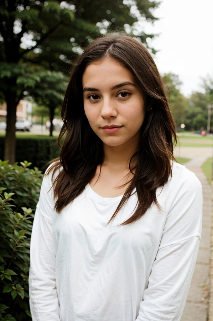 A casual girl without looking at the camera