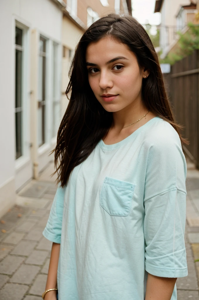 A casual girl without looking at the camera