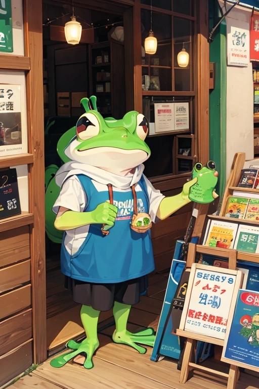 A frog playing a pipe、Doing a store number