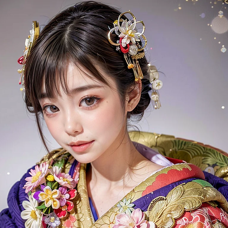 (PUNIPUNI offshoulder KIMONO offshoulder KANZASHI flowers Hairpin )High-level, 8K Masterpiece TopQuality, Ultra-detailed CG, Absurd detailed wallpaper, PerfectLighting, Extremely detailed (((Personifying " Oiran " as a KAWAII Girl))), Characteristic Items, aesthetic LifeLike Rendering, MysticSight, Haze Tyndall Scattering, (Studio GRAY Background with (Oodles Dazzling RainbowColorParticles (BokeH))), (((Assfocus)) RoundlyButts ThighGap), (Exposed:0.33) 🔞 BREAK (Acutance:0.8), (NOGIZAKA FaceVariations) Extremely Detailed very KAWAII FaceVariations, Childish CaptivatingGaze ElaboratePupils Detailed Eyes with (SparklingHighlights:1.28), (Voluminous LongEyelashes:0.88)、Glossy RedLips with beautiful details, CoquettishTongue, RosyCheeks, Radiant PearlSkin with Transparency, Glowing DowneyHair . { (Dynamic LifeLike expressions:1.4) | (:d) }, (large eyes:-1) .
