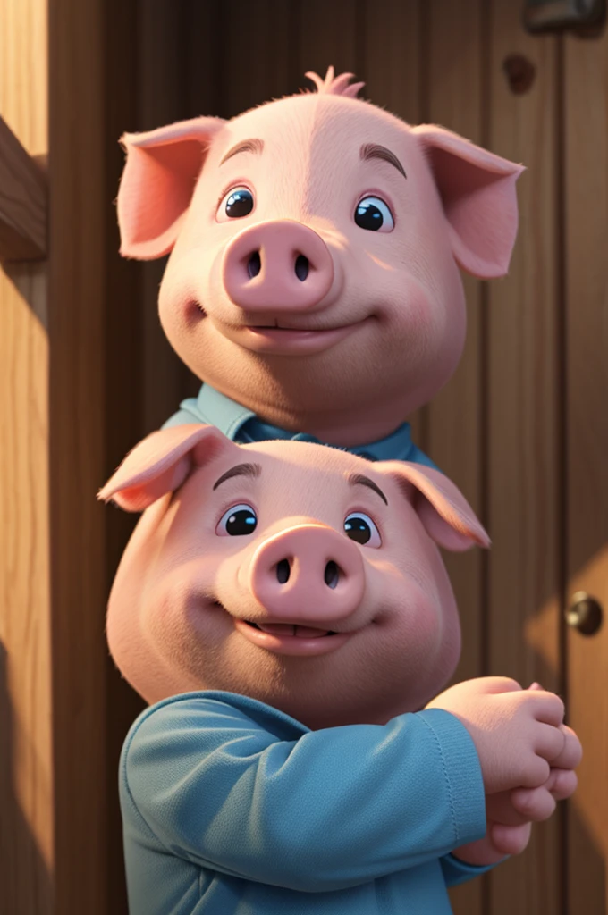 An animated pig in boy's clothes