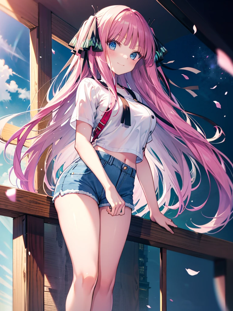 1girl, young, cute, short, small breast, skirt lift,short skirt, long pink hair, chibi,white tshirt, no panties, pink skirt