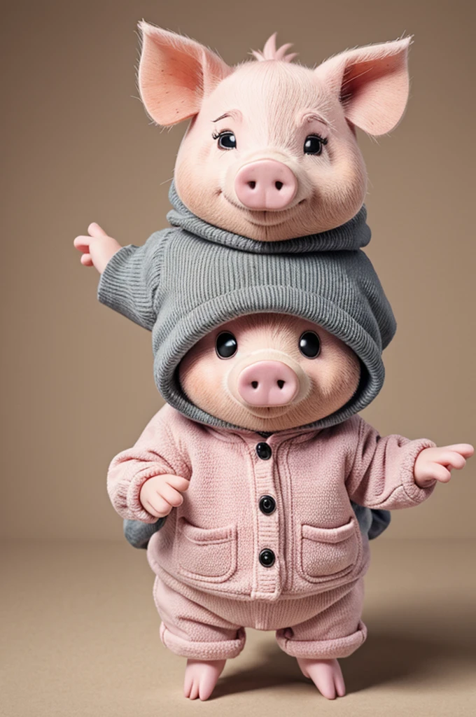 Loving animated little pig with clothes