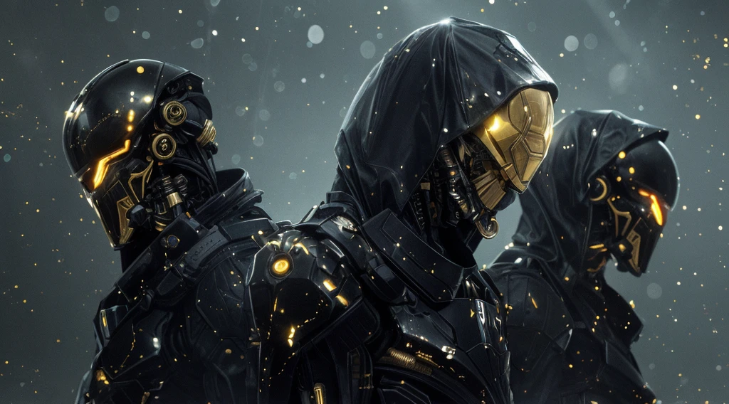 aliens and robots galactic gang called Neuroalchemists, lsd , black and gold