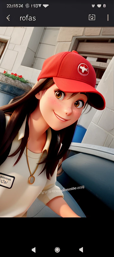 Beautiful brunette woman smiling with a red cap