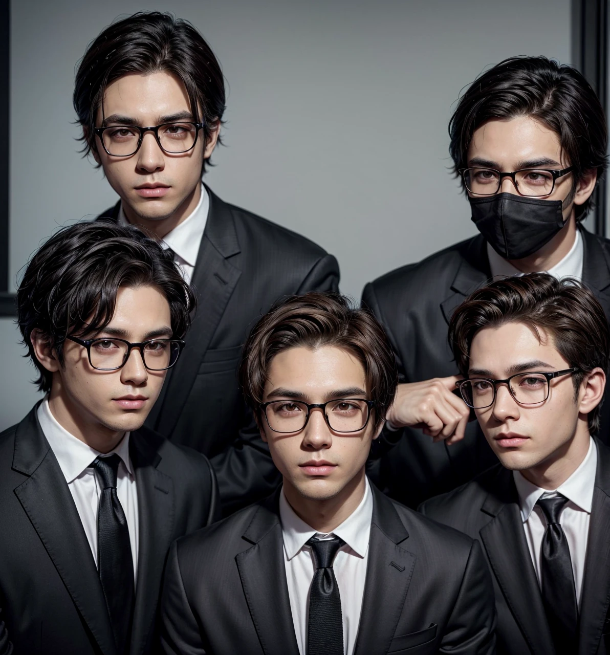 The first man has brown skin and dark brown hair., the second man has light skin and black hair, They are wearing dark glasses and black suits. I want to color the drawing in Cartoon style