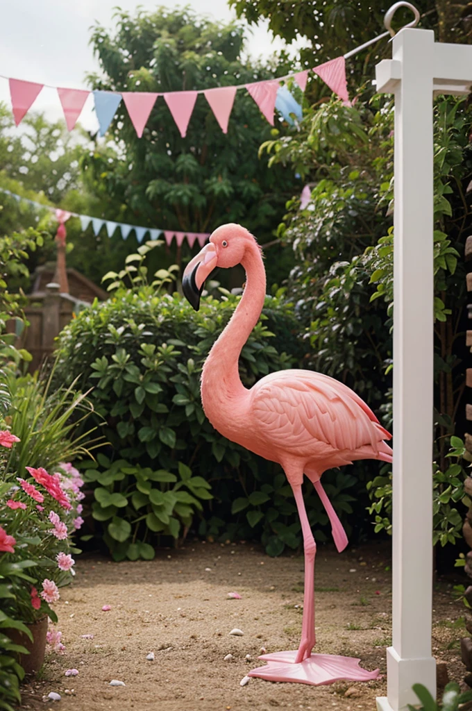 plastic decorations for the garden in the form of a pink flamingo.,
