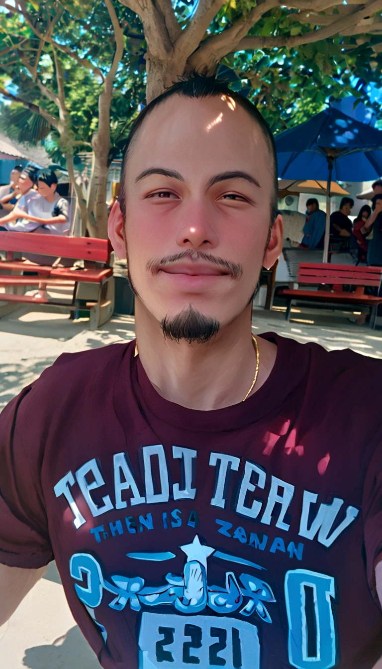 There's a man who's sitting at the table with a sandwich, taken at the beginning of 2020, about 19 years old, profile image, 23 year old, 27 years old, goatee, profile pic, taken in the late 2000s, profile pic com foto na cabeça, caio santos, very low quality image