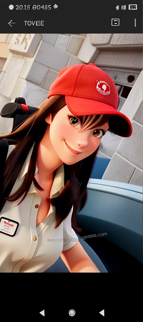 Beautiful brunette woman smiling with a red cap