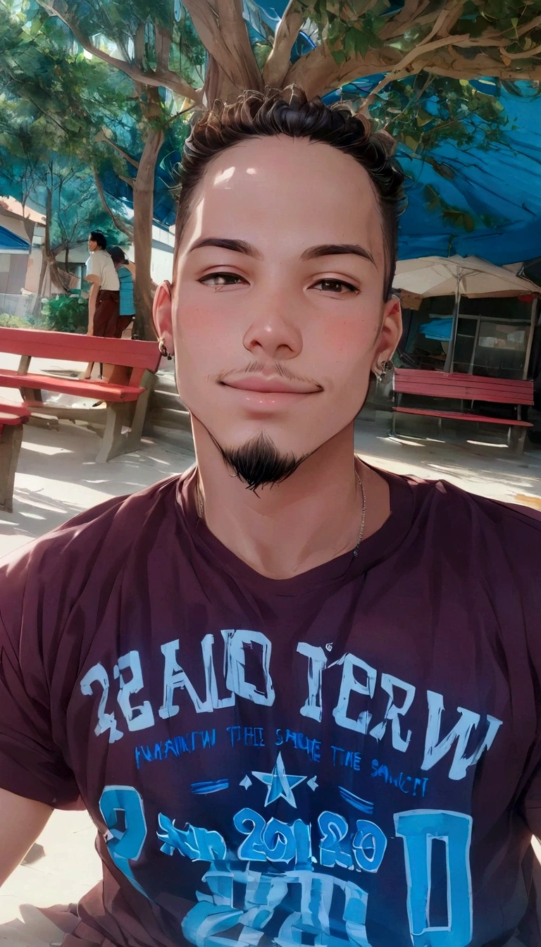 There's a man who's sitting at the table with a sandwich, taken at the beginning of 2020, about 19 years old, profile image, 23 year old, 27 years old, goatee, profile pic, taken in the late 2000s, profile pic com foto na cabeça, caio santos, very low quality image