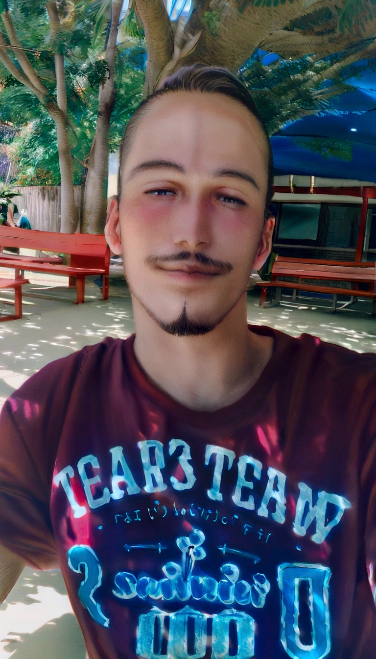 There's a man who's sitting at the table with a sandwich, taken at the beginning of 2020, about 19 years old, profile image, 23 year old, 27 years old, goatee, profile pic, taken in the late 2000s, profile pic com foto na cabeça, caio santos, very low quality image