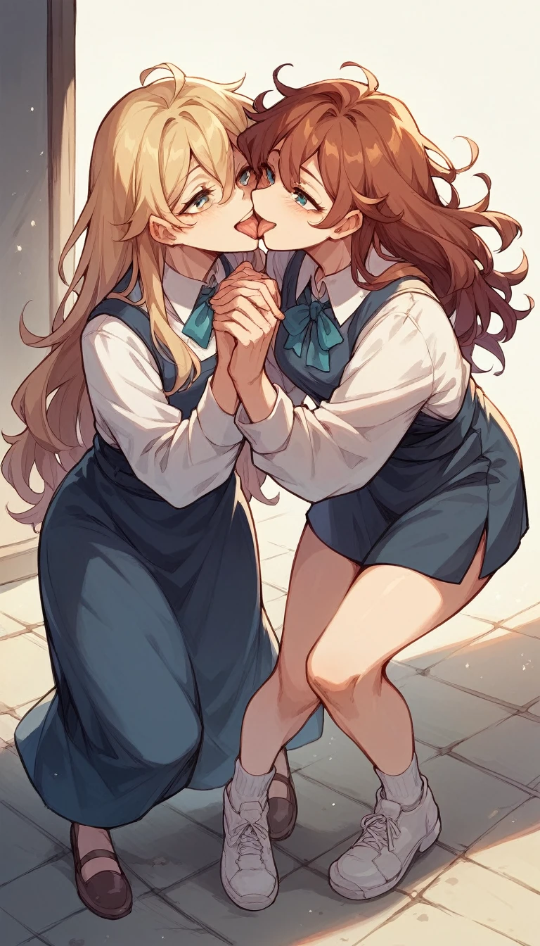 Two maids、Crawl、Licking shoes、Looks happy、Disheveled Hair、Long Hair、
