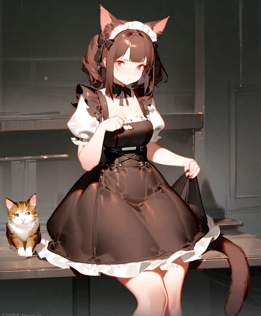 anime girl with cat ears and a cat tail sitting on a shelf, from arknights, , trending on artstation pixiv, from girls frontline, anime cat girl in a maid costume, guweiz, kantai collection style, cute anime waifu in a nice dress, kawacy, shalltear from overlord