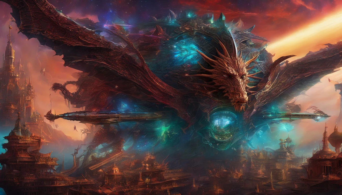 A stunning fusion of medieval and cosmicpunk elements, a unique starship takes center stage, designed by the genius imaginations of Mary Shelley & Michael Westmore. The ship's journey through the vast expanse near a Saturn-Earth-esque planet, with a Nebula nearby, and asteroid belt going through this sector of space. It is brought to life in stunning 750k UHD.The intricate motherboard forms the backbone of the vessel, culminating in an imposing, frightful, & creepy macabre merging of a metallic Dragon & Vulture's head is carved into the front. The ship's powerful artillery is visible in the background, while metallic blood red crystal diamond bat shaped nacelles adorn the rear. Vibrant glass, vibrant diamond, vibrant crystal, protovision. Charcoal style of drawing.