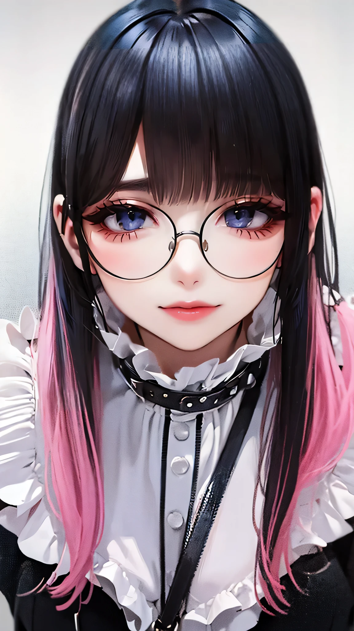 (random sexy pose),(Thin type:1.5),(large breasts),(wearing glasses:1.5),(half color hair black and pink:1.5,random hairstyle),(Highest image quality, (8K), Ultra-realistic, Best Quality, High quality, High Definition, high quality texture, high detailing, Beautiful detailed, fine detailed, extremely details CG, Detailed texture, realistic representation of face, masterpiece, presence)