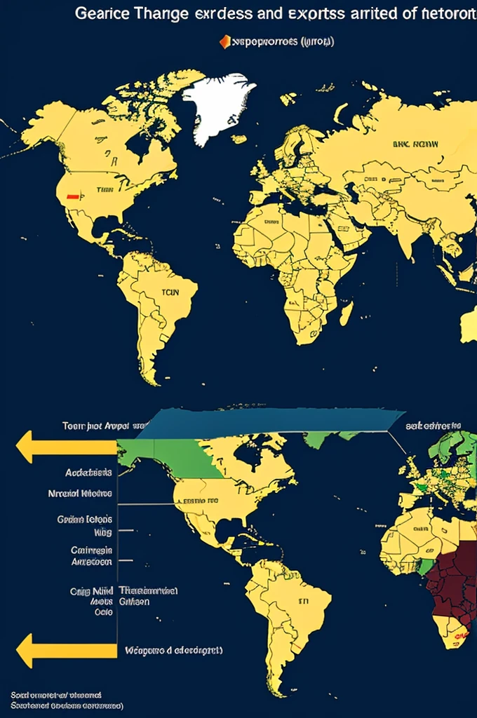 A graph showing the trade exchange between different countries, with arrows indicating exports and imports.