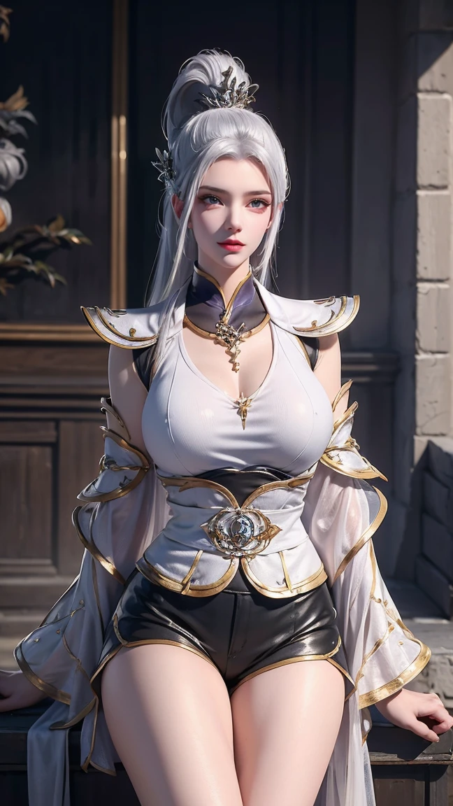 a white hair、Close-up of woman wearing white mask, Beautiful character painting, Guweiz, Gurwitz-style artwork, White-haired god, author：Yang Jie, Epic and beautiful character art, Stunning character art, author：Fan Qi, by Wuzhun Shifan, pixiv art street guweiz, Single ponytail, insult, High Ponytail, tall and big, Long legs, (Sleeveless lace shirt), (shorts), (Striped )), ((Striped )), Walk, elegant, dignified, woman, Beautiful curves, sweet smile, Strong sense of detail and layering, colour丰富绚丽, Has a unique texture, Colorful, colour, vivid, design art, 16K, Ultra Detailed, {{illustration}}, {Extremely refined}, {Exquisite surface treatment}, Ultra Detailed, Delicate and shining eyes, {{Movie Lighting}}, Extreme lighting effects, Model: Realism, CFG size: 12, Laura: Bright texture (1.35), high quality, masterpiece, Exquisite facial features, Delicate hair depiction, Detailed depiction of the eyes, masterpiece, best quality, Ray Tracing, Extremely detailed CG unified 8k wallpaper, masterpiece, best quality, (1 girl), Perfect woman figure, (((tight white t shirt))), beautiful eyes, (Delicate face), Black short hair, Tie your hair up, Light blue hairpin, Black Silk Frame Glasses, In class, (White skin), (Optimal lighting), (Super intricate details), 4k unity, (Ultra Detailed CG), Showing off her white legs, , Hot Pants, shorts,
