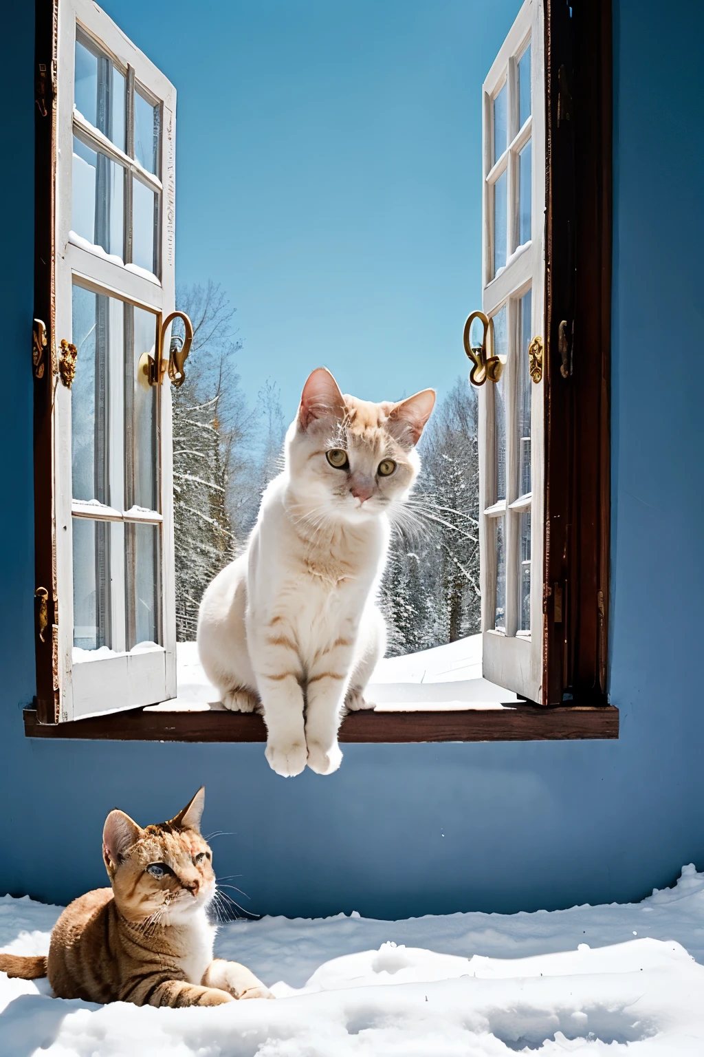A young cat named Oliver With his snow-white fur, sparkling blue eyes, and playful spirit, Oliver was the epitome of feline charm.
Feeling like the epitome of feline fashion, he leaped out of his window and into the vibrant world beyond. The forest greeted Oliver with a symphony of sounds and sights.