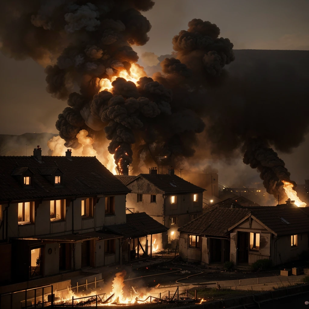 Incendie dans une case au village, in 16:9 dimension."