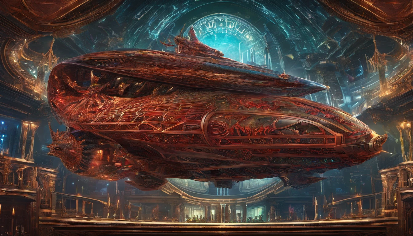 A stunning fusion of medieval and cosmicpunk elements, a unique starship takes center stage, designed by the genius imaginations of Mary Shelley & Michael Westmore. The ship's journey through the vast expanse near a Saturn-Earth-esque planet, with a Nebula nearby, and asteroid belt going through this sector of space. It is brought to life in stunning 750k UHD.The intricate motherboard forms the backbone of the vessel, culminating in an imposing, frightful, & creepy macabre merging of a metallic Dragon & Vulture's head is carved into the front. The ship's powerful artillery is visible in the background, while metallic blood red crystal diamond bat shaped nacelles adorn the rear. Vibrant glass, vibrant diamond, vibrant crystal, protovision. Charcoal style of drawing.