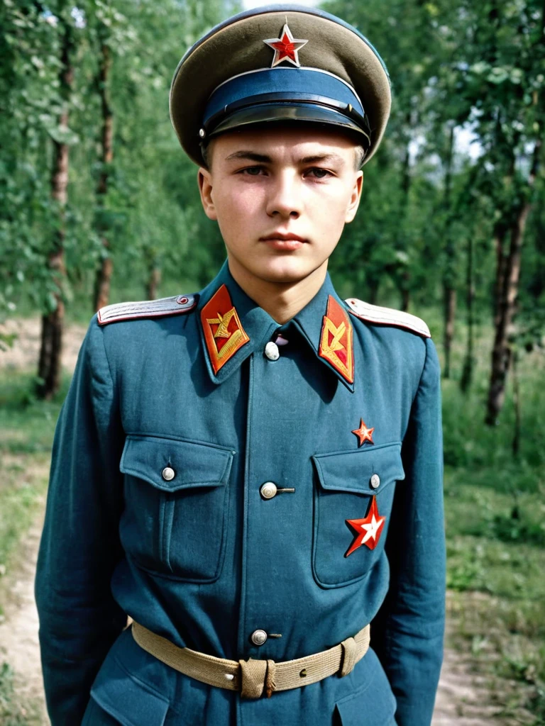 Year 1939, Young man aged 17-18 years , World War II พ.Prof. 2486, NKVD uniforms, soviet officer, ชุด USSR Red Army, M43 set, Gimnasterka shirt, Blue NKVD officer's hat, Eastern Slavic face(Soviet Union), Soviet Union, World War II, ww2 old pictures, ww2 military camp