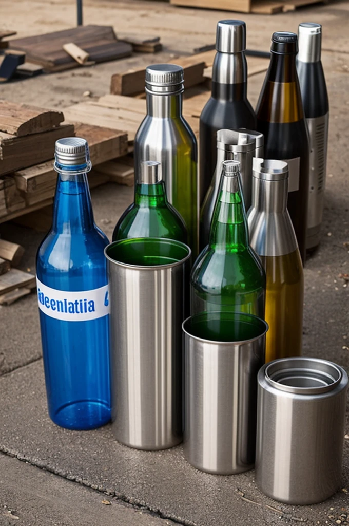 I need an image or logo for a company called Ecometalicas which is dedicated to making bottle-shaped containers for recycling based on metal.