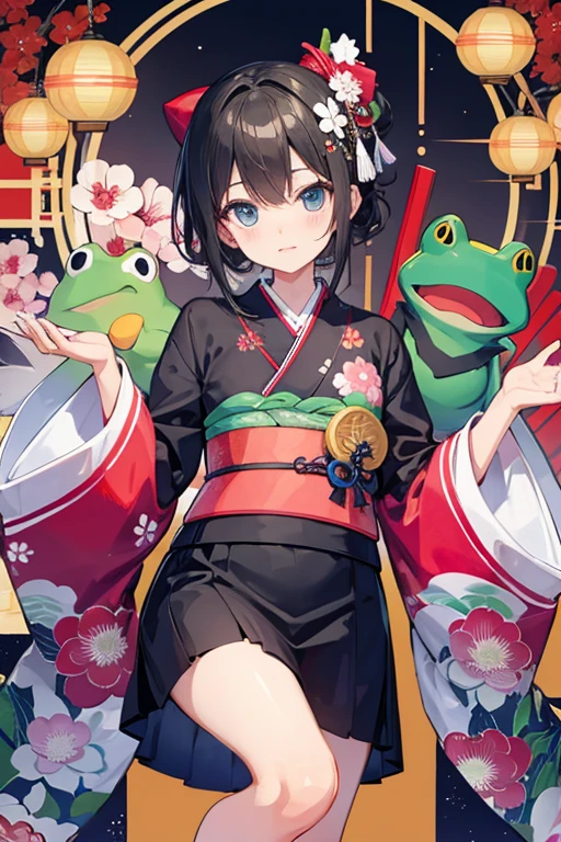Frog president wearing a kimono、Abacus