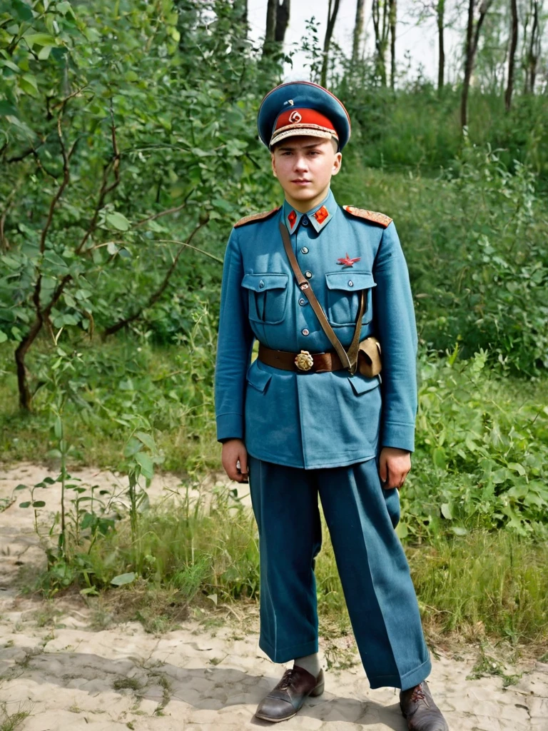 Year 1939, Young man aged 17-18 years , World War II พ.Prof. 2486, NKVD uniforms, soviet officer, ชุด USSR Red Army, M38 set, Gimnasterka shirt, Blue NKVD officer&#39;s hat, Eastern Slavic face(Soviet Union), Soviet Union, World War II, ww2 old pictures, ww2 military camp