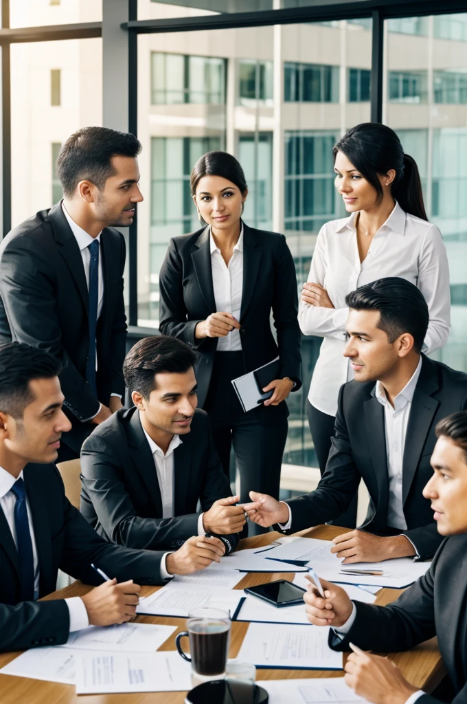 A business meeting where executives discuss market strategies and business agreements.