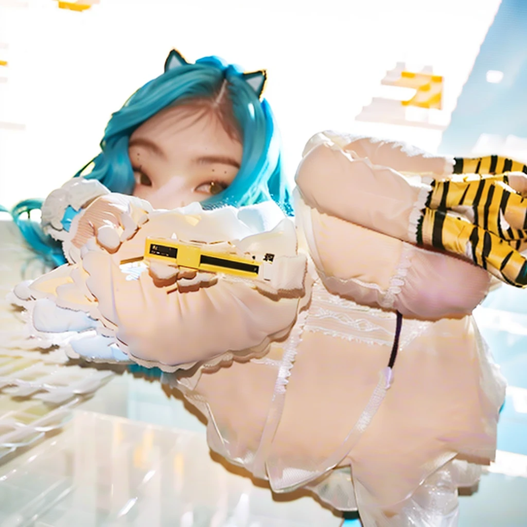 there is a woman with blue hair and a tiger costume, anything, beast, Ahegao, chica anime cosplay, cosplay, very beautiful cute catgirl, sexy cat girl, captured on canon eos r 6, book, y 2 k Cutecore Clowncore, book from league of legends, with blue skin, cosplay de hatsune-miku, kda