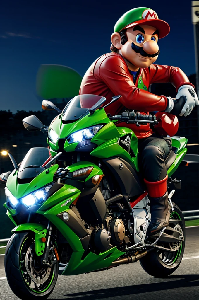 Mario on a Kawasaki ninja motorcycle animated
