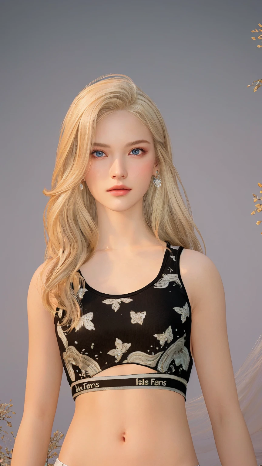very beautiful girl with long blonde hair and a black top, hyperrealistic teen, long glowing ethereal hair, Professional Lighting, [ 4 k photorealism ]!!, [ 4 k photorealism ]!!!, highly detailed , Beautiful Skin , detailed realistic face, masterpiece , high quality render, 8K HD. 