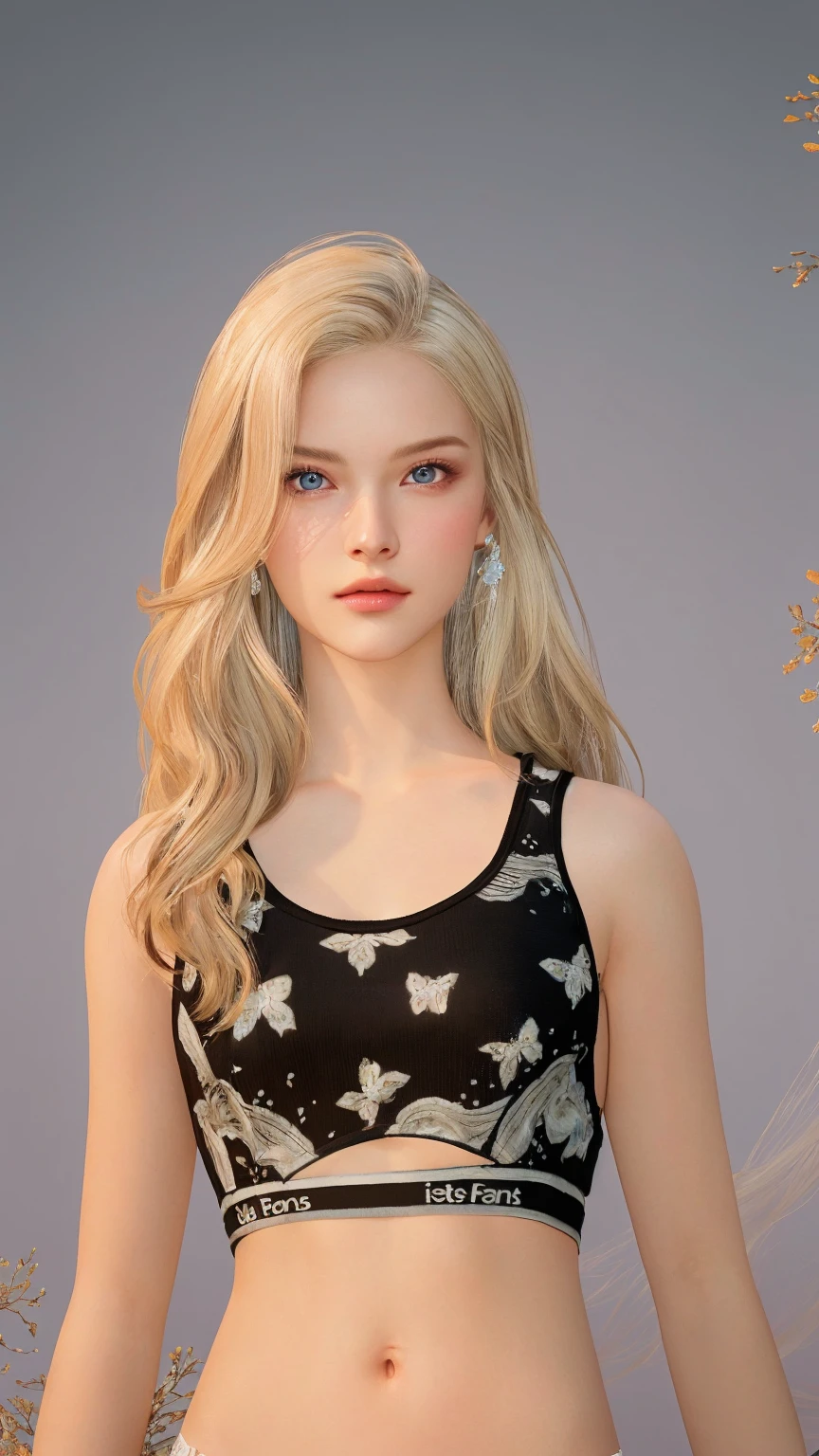 very beautiful girl with long blonde hair and a black top, hyperrealistic , long glowing ethereal hair, Professional Lighting, [ 4 k photorealism ]!!, [ 4 k photorealism ]!!!, highly detailed , Beautiful Skin , detailed realistic face, masterpiece , high quality render, 8K HD. 