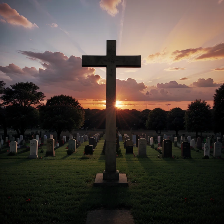 cemetery co. a large cross in the red sunset 