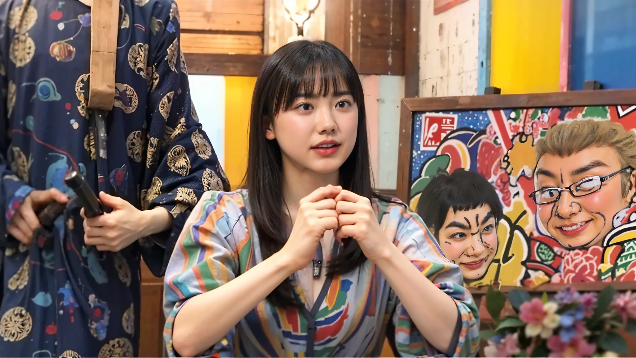 Masterpiece, Top Quality, Illustration, Super Detailed, Finely Detailed, High Resolution, 8K Wallpaper, Perfect Dynamic Composition, Beautiful Detailed Eyes, Inside the Galaxy, Floating in Outer Space, ta, Chinese Clothes, ( Black hair 1.2), (huge breasts: 1.1), cleavage, nice pose, sneers, outer space, 18 year old girl, nice, (cute: 1.3), (beautiful: 1.5), sexy looking at camera shot, sideways glance, glare, moody, downer, cool, boyish, looking sleepy, smile, portrait, gothic makeup,