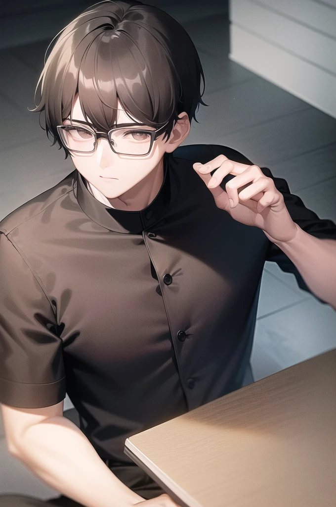 Boy in glasses with black shirt elegant posture 