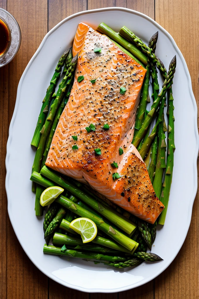 Baked salmon with asparagus drawing