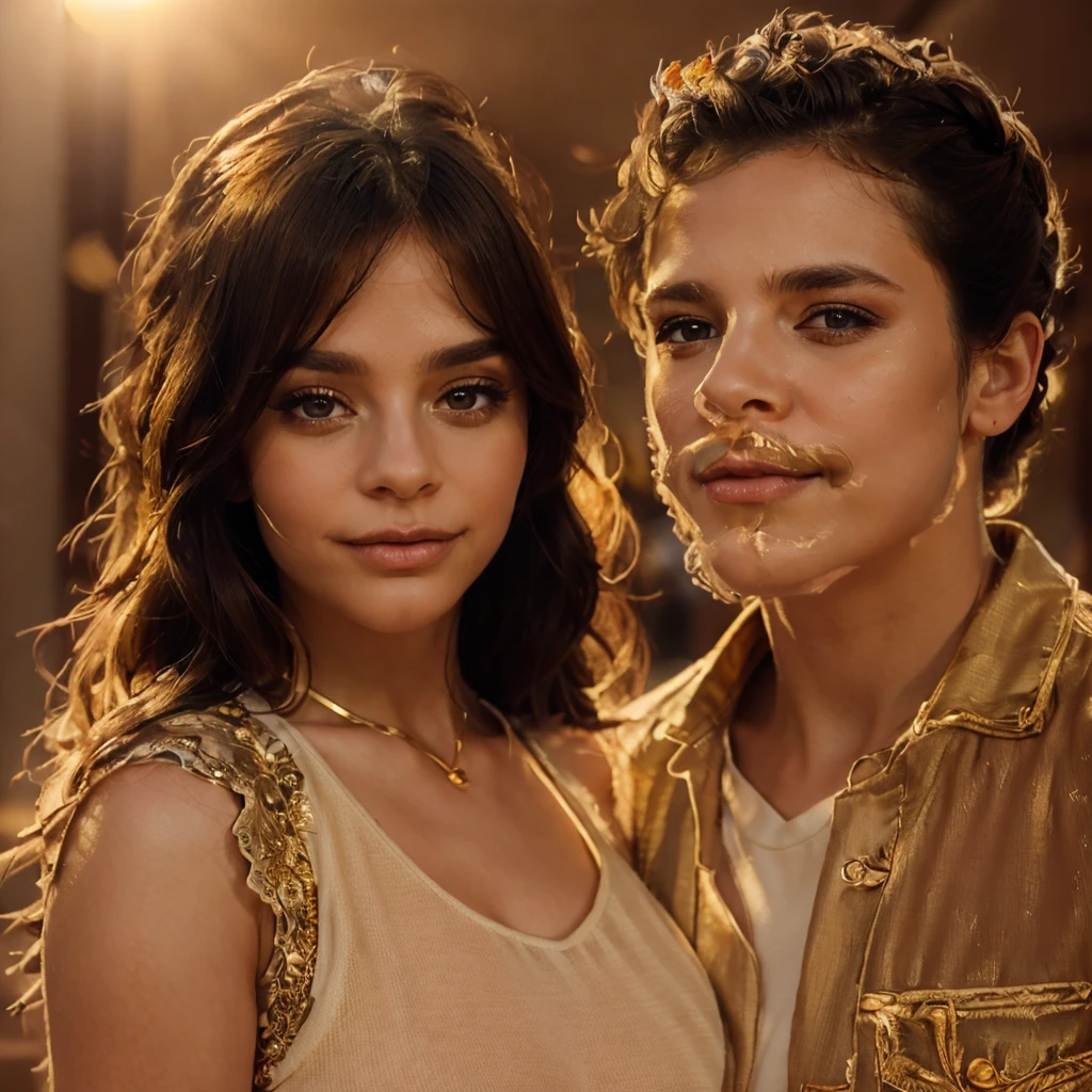 a couple, soft clothing, sunset background, beautiful detailed eyes, beautiful detailed lips, extremely detailed face, long eyelashes, romantic, passionate, embracing, affectionate, warm lighting, golden hour, glowing light, cinematic, photorealistic, masterpiece, high resolution, 8k, hyper detailed, intricate details, vibrant colors, lush colors, dramatic lighting, chiaroscuro lighting, elegant, graceful, tender, intimate, ethereal, dreamlike