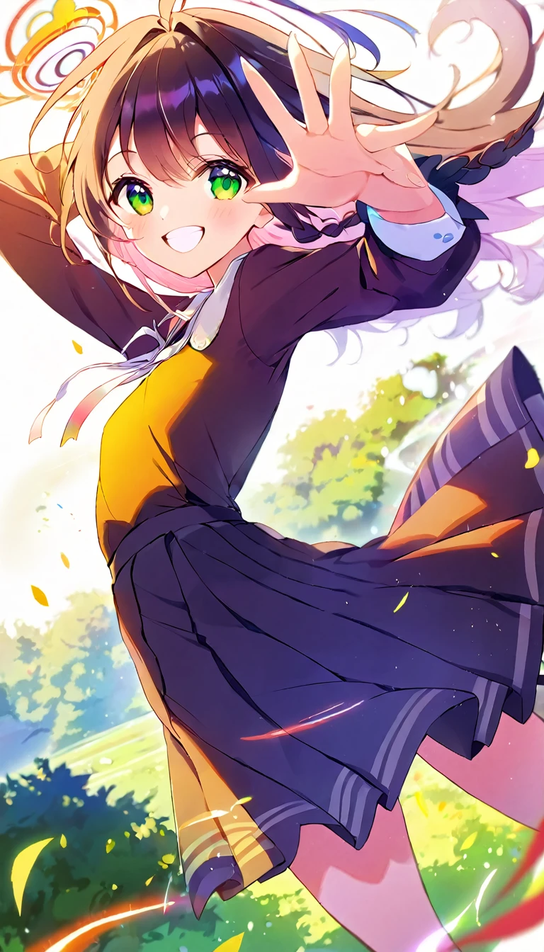 Streamlined Design, Clear lines, High Sharpness, (Highest quality,8K,Perfect sharpness,Ultra-fine,High resolution,masterpiece:1.2), Perfect Anatomy:1.5, Official Art, Illustrations that tell a story, (Whitish background:0. 9）、Body Positivity、多Mr..Physical expression、（Random and energetic poses）、Perfect beauty、Perfect beautiful face、Strong winds、Rich expressiveness、Dynamic configuration、smile、Golden ratio composition、colorful、（(Mr..々Different angles and perspectives)）、Anime Art、(Mini Dress)、（Overcoming stereotypes）、 Glowing Skin、（Natural Beauty）、smile、bangs、（Soft and flowing hair）、（countryside）、（Nostalgic atmosphere）、Raise it to your feet、（Playful and easygoing）、（多Mr..Ethnic characters）、（innocent attitude）、（Sunny atmosphere）、(The skirt flutters violently in the wind)、（Bright colors）、Beautiful Eyes、(Embarrassing)、Braided hair、Summer landscape、Smiling among the flowers、Top view、
