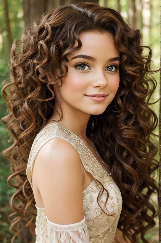 Girl with curly hair, Disney princess style