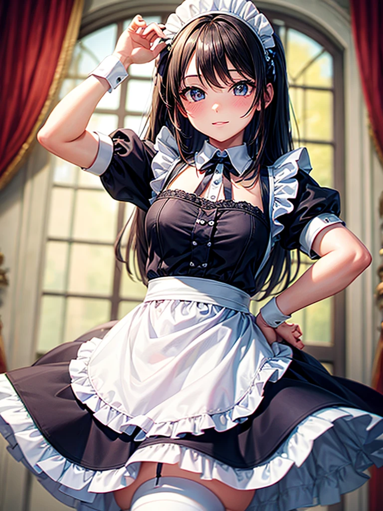 Black Hair、Iris、short hair、Girl、cute、16 years old、Gothic Lolita、smile、、Small breasts、Small hair ornament、Panty shot、
