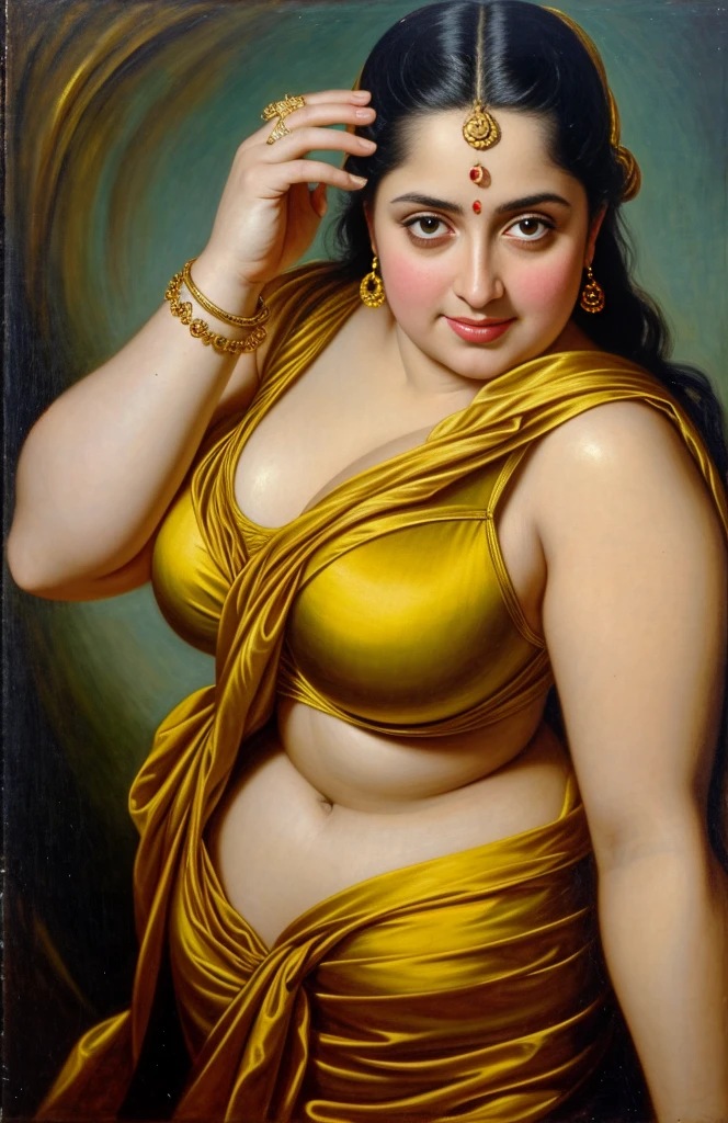 Looks like Anushka Shetty, thick figure, heavy physique, Masterpiece, Best quality, high clarity eyes, critically flawless,sharp picture, Full portrait, High pixels, perfect face, perfect eyes, beautiful face, perfect hands,perfect fingers, in Peter Paul Rubens style, by Peter Paul Rubens, baroque style, acrylic on canvas, highly detailed, description: "Create a nymph inspired by the tales of Greek or Roman mythology, embodying the essence of a natural element or location, and possessing a unique ability or trait that sets her apart.", strapless Bra of ancient times, strapless bralette, armpits showing,