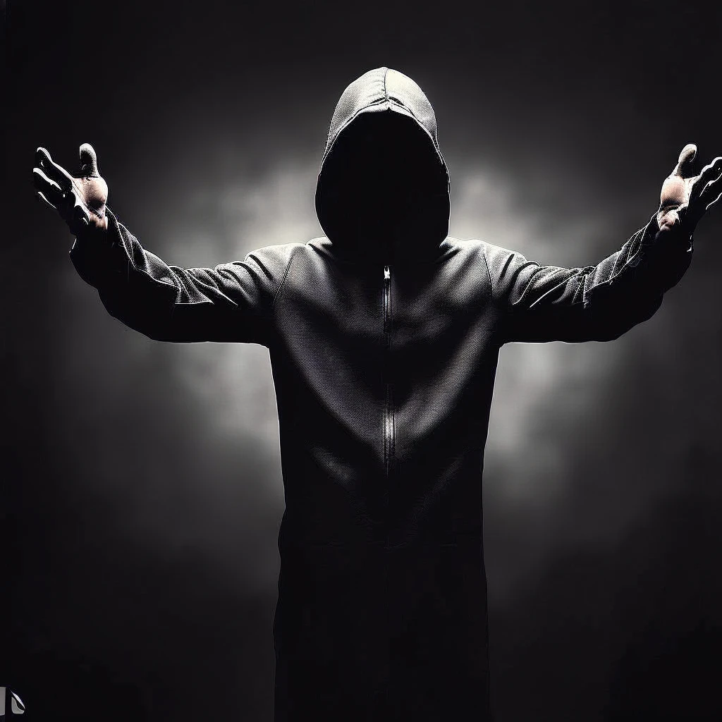 Hooded man with hands out, wearing a dark hood, hooded figure, hooded figure surreal, hooded, in a black hoodie, vantablack cloth technology, hooded figures, clothed in hooded, Homem misterioso, faceless people dark, wearing a black hoodie, cloaked, gothic wearing hooded dark cloak, dark cloaked figure
