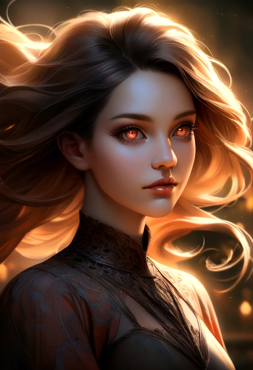 realistic beautiful woman, 1 girl, detailed face, detailed eyes, detailed lips, detailed nose, long eyelashes, flawless skin, beautiful facial features, elegant, graceful, serene expression, flowing hair, soft lighting, natural background, detailed clothing, intricate patterns, high quality, photorealistic, cinematic, dramatic lighting, warm color palette, chiaroscuro, renaissance style