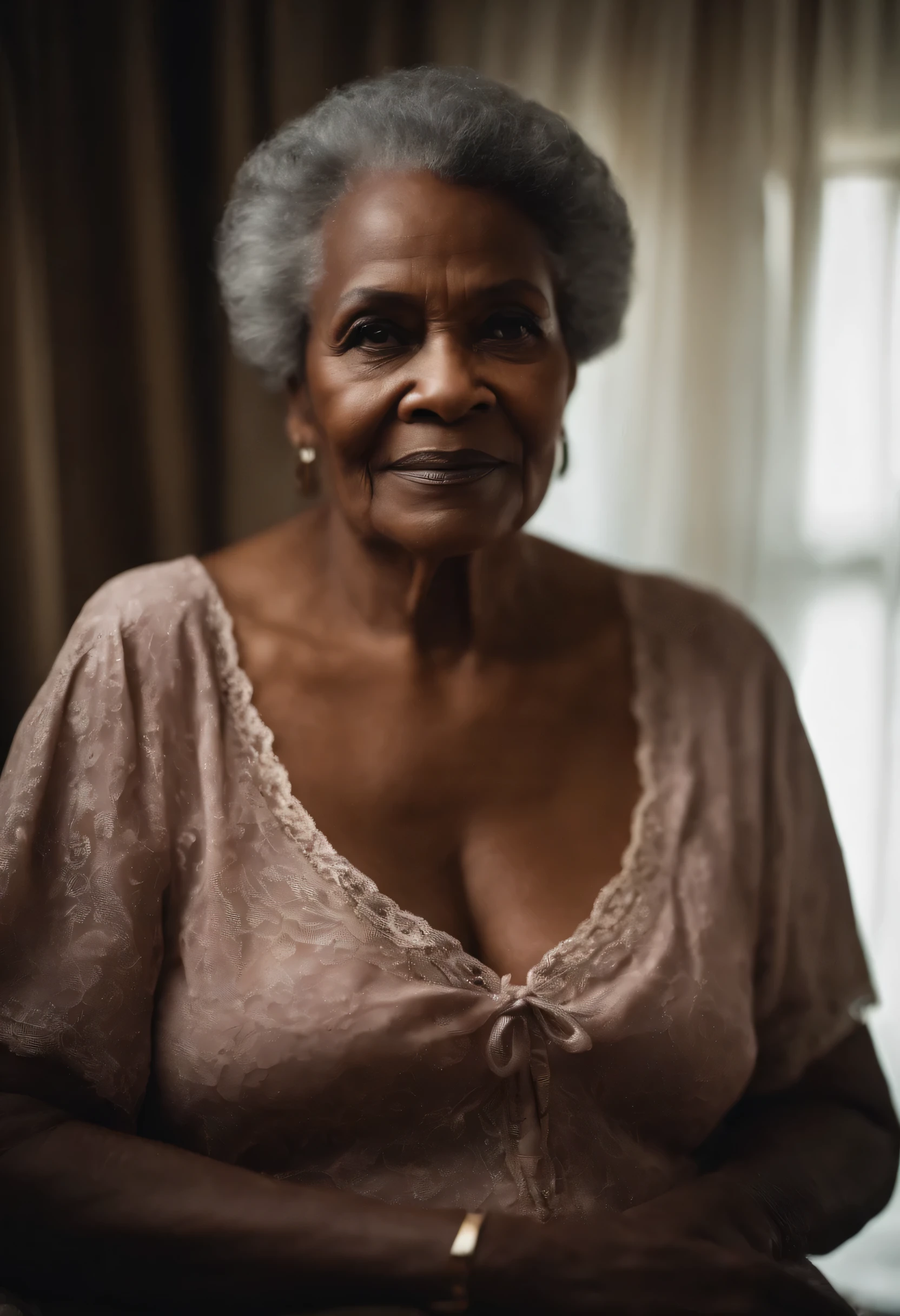 Sexy black grandma in pajamas