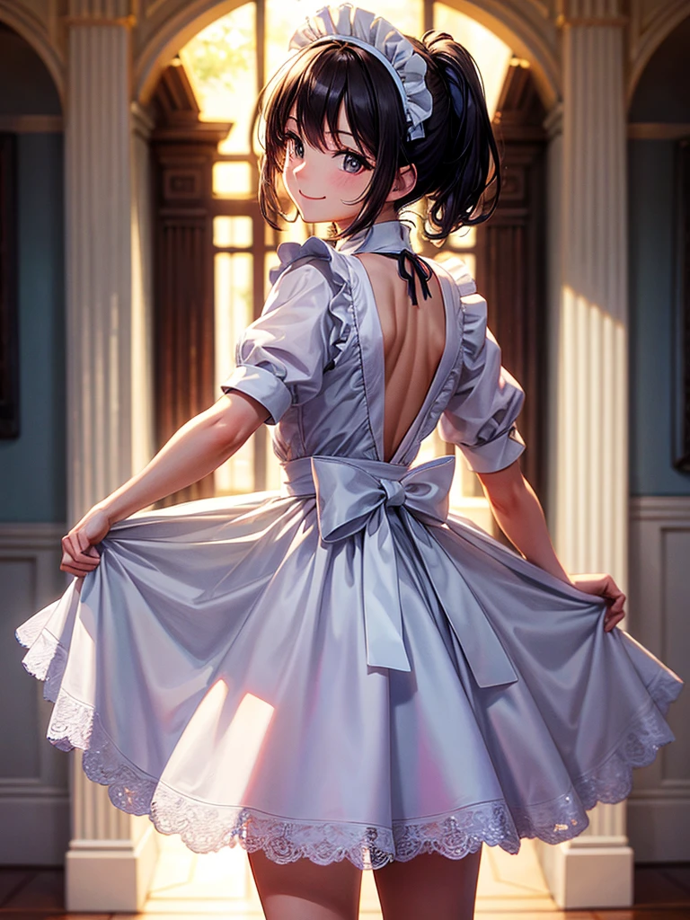 Highest quality,Highest Resolution,Maid,smile,looking at the camera,Light shines from behind,